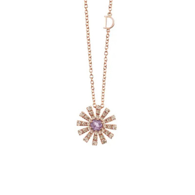 Collana Margherita in oro rosa, diamanti brown e tormalina