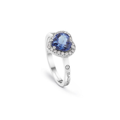 Anello Sorrento Cuore in oro bianco, diamanti e tanzanite